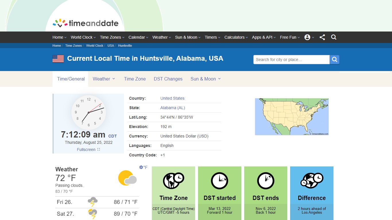 Current Local Time in Huntsville, Alabama, USA - Time and Date