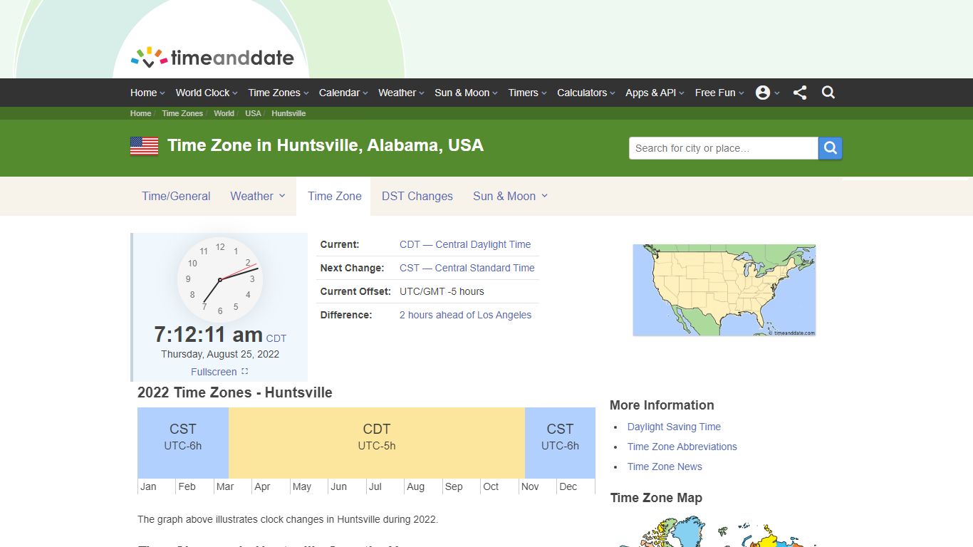 Time Zone & Clock Changes in Huntsville, Alabama, USA - Time and Date