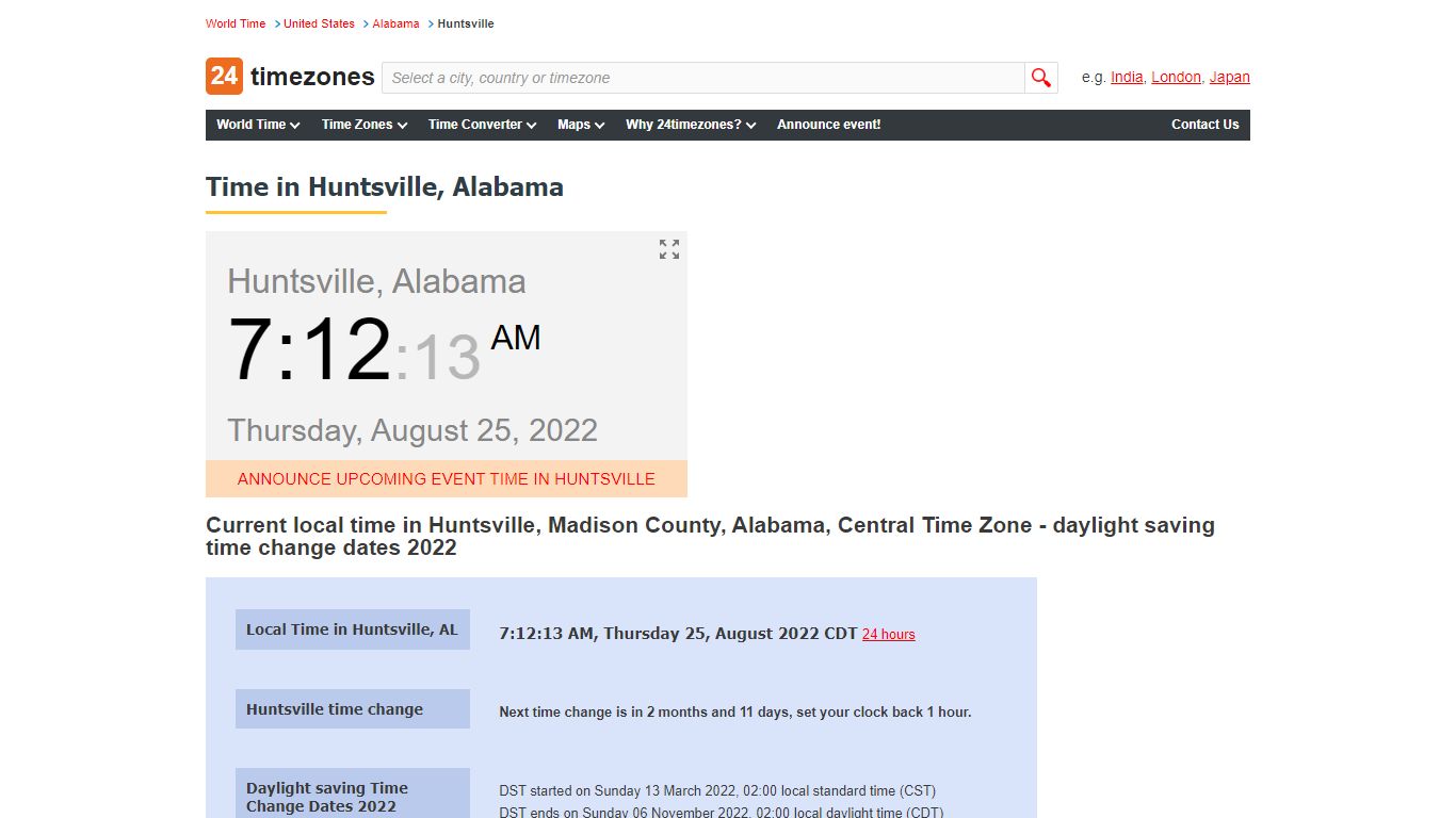 Current local time in Huntsville, Alabama - 24timezones.com