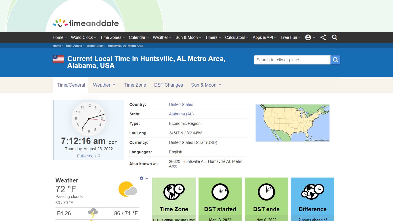 Current Local Time in Huntsville, AL Metro Area, Alabama, USA