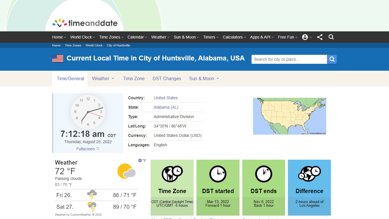 Current Local Time in City of Huntsville, Alabama, USA