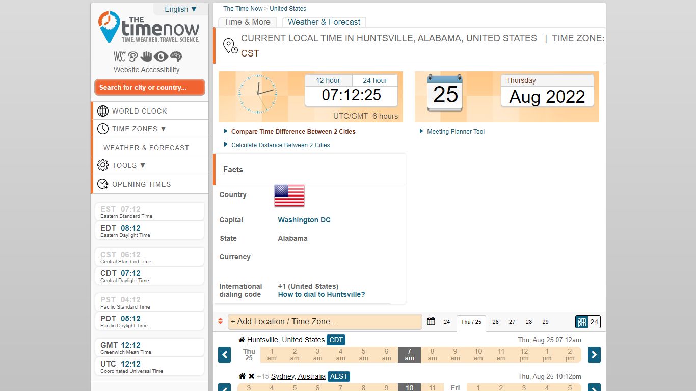 Current Local Time in Huntsville, Alabama, United States